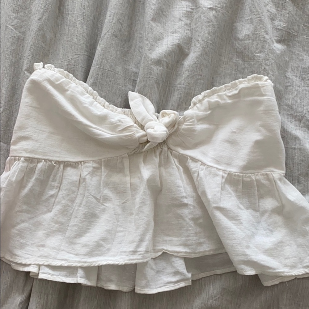 white strapless top